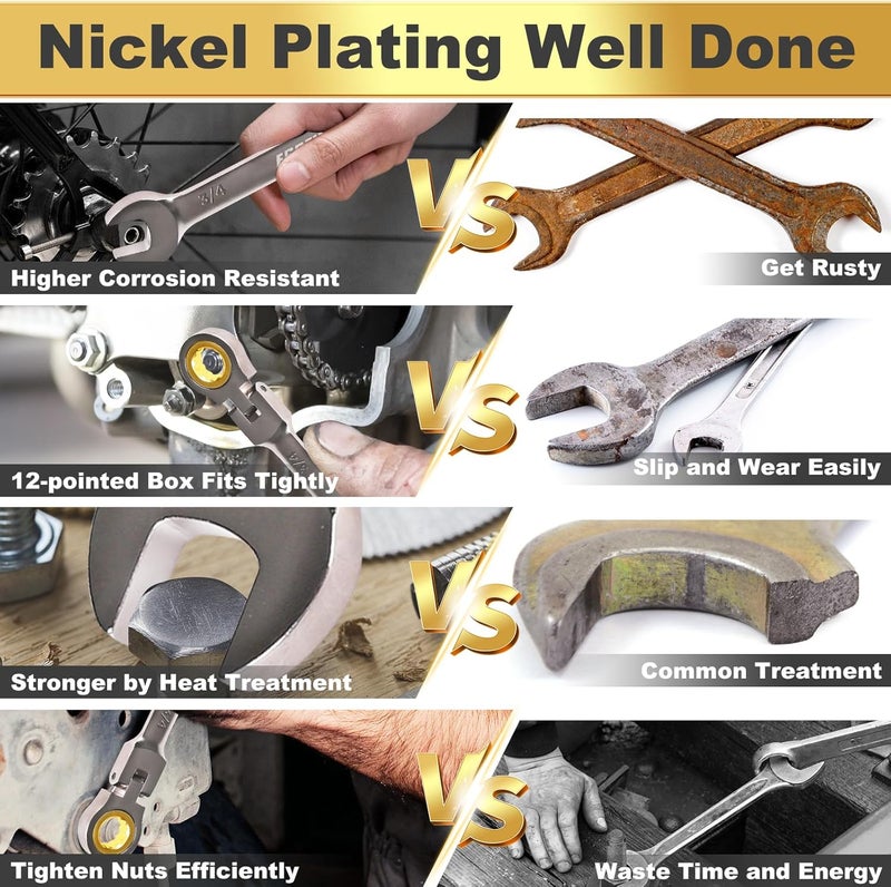 Egofine 11mm Ratchet Wrench Flex Head, 11mm Wrench Ratcheting Combination Wrenches Metric, Industrial Grade Gear Spanner with 12 Point Box End, 72-Teeth Ratchet Nickel Plating, Chrome Vanadium Steel - Image 4